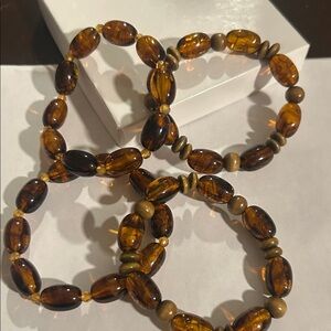 Vintage Amber and wood  beads bracelet Set. New old Stock